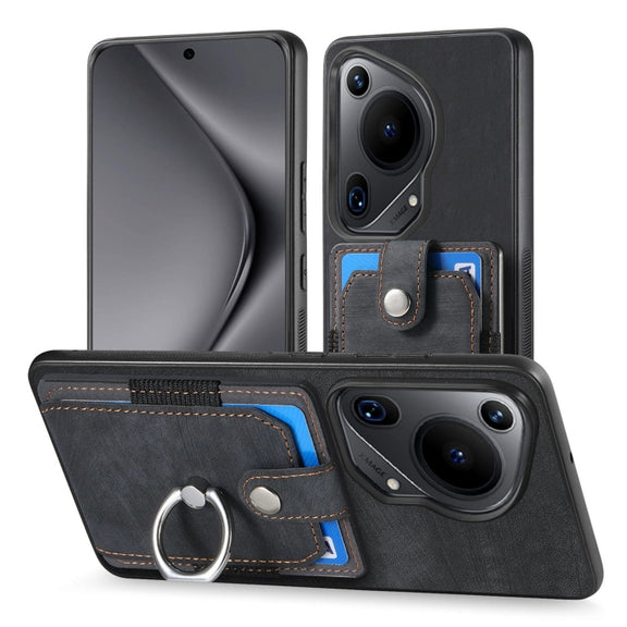 For Huawei Pura 70 Ultra Retro Skin-feel Ring Card Wallet Phone Case(Black)