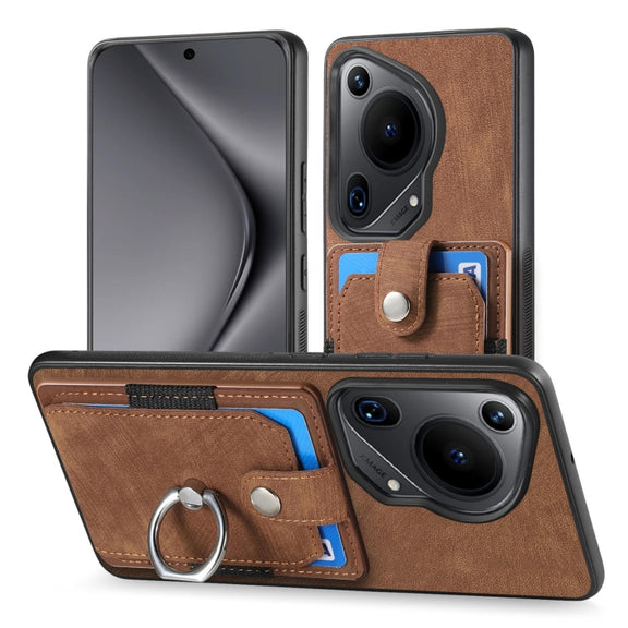 For Huawei Pura 70 Ultra Retro Skin-feel Ring Card Wallet Phone Case(Brown)