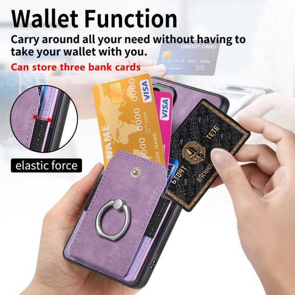 For Huawei Pura 70 Ultra Retro Skin-feel Ring Card Wallet Phone Case(Purple)
