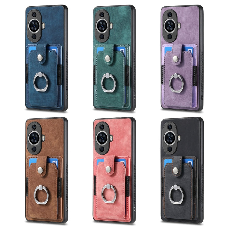 For Huawei Pura 70 Retro Skin-feel Ring Card Wallet Phone Case(Blue)