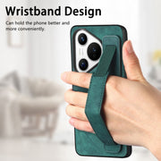 For Huawei Pura 70 Retro Wristband Holder Leather Back Phone Case(Green)