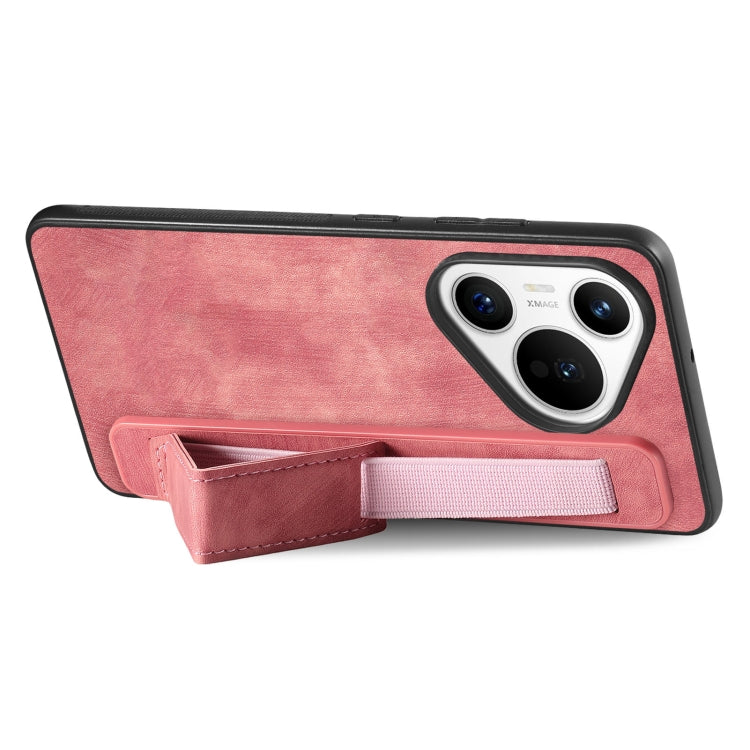 For Huawei Pura 70 Retro Wristband Holder Leather Back Phone Case(Pink)