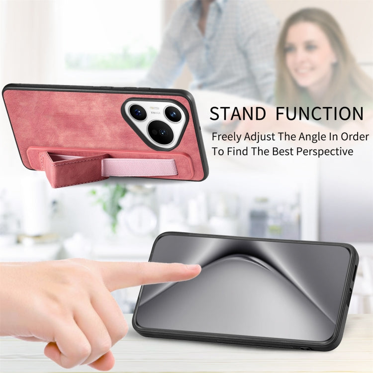 For Huawei Pura 70 Retro Wristband Holder Leather Back Phone Case(Pink)