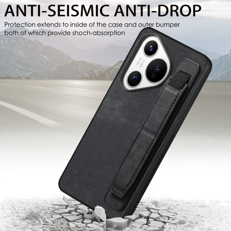 For Huawei Pura 70 Retro Wristband Holder Leather Back Phone Case(Black)