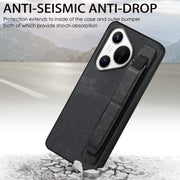 For Huawei Pura 70 Retro Wristband Holder Leather Back Phone Case(Black)