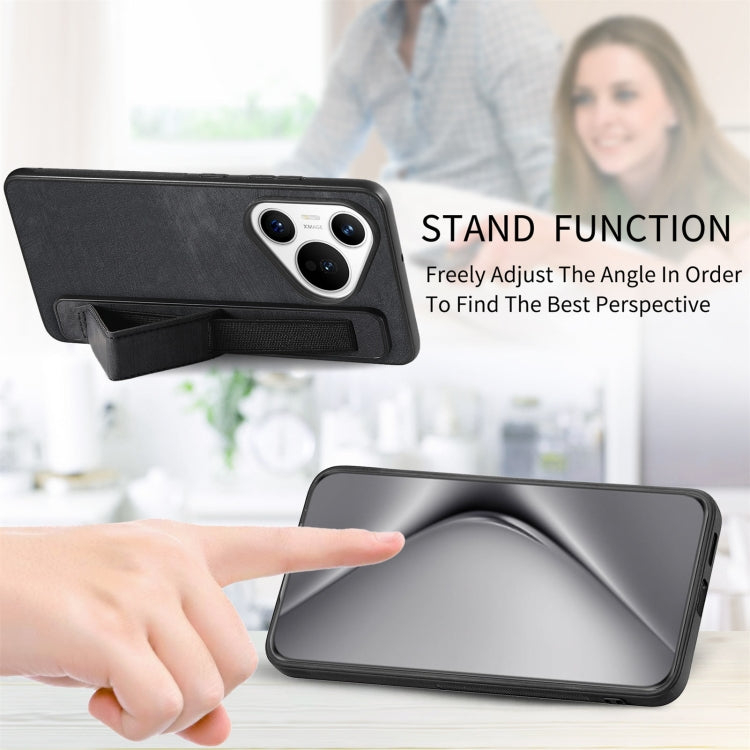 For Huawei Pura 70 Retro Wristband Holder Leather Back Phone Case(Black)