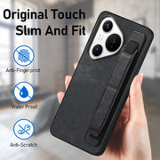 For Huawei Pura 70 Retro Wristband Holder Leather Back Phone Case(Black)