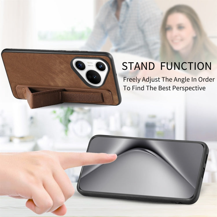 For Huawei Pura 70 Retro Wristband Holder Leather Back Phone Case(Brown)