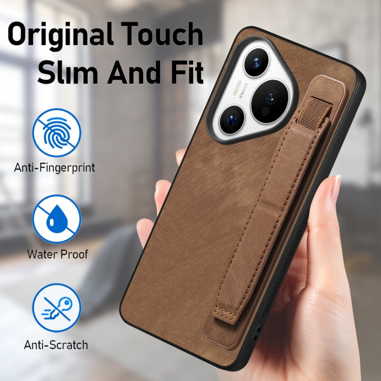 For Huawei Pura 70 Retro Wristband Holder Leather Back Phone Case(Brown)