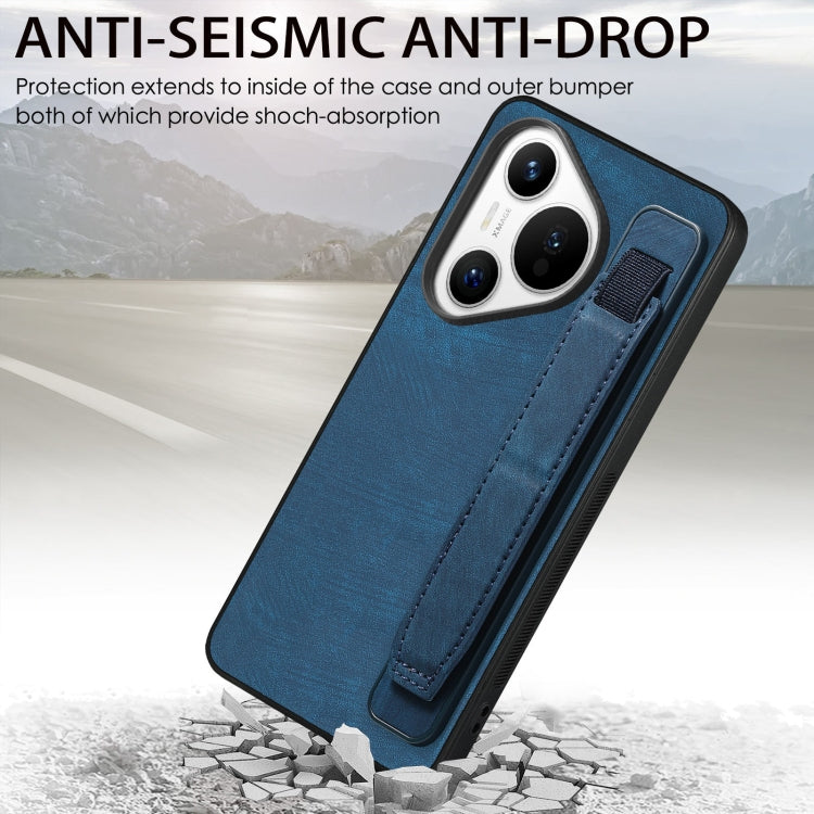 For Huawei Pura 70 Retro Wristband Holder Leather Back Phone Case(Blue)