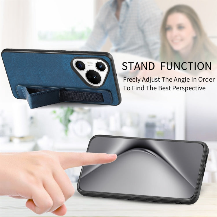 For Huawei Pura 70 Retro Wristband Holder Leather Back Phone Case(Blue)