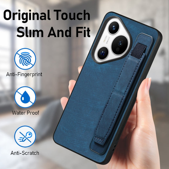 For Huawei Pura 70 Retro Wristband Holder Leather Back Phone Case(Blue)