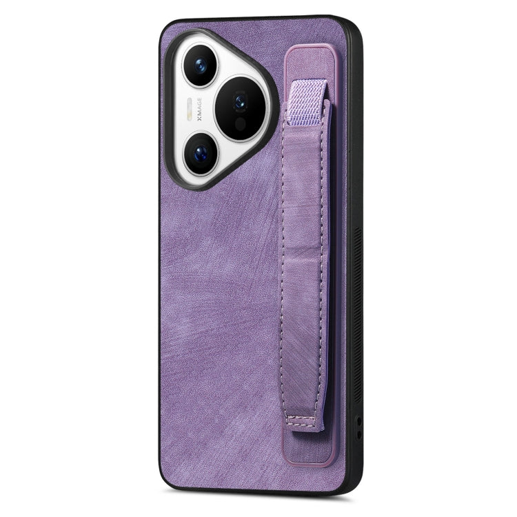 For Huawei Pura 70 Retro Wristband Holder Leather Back Phone Case(Purple)