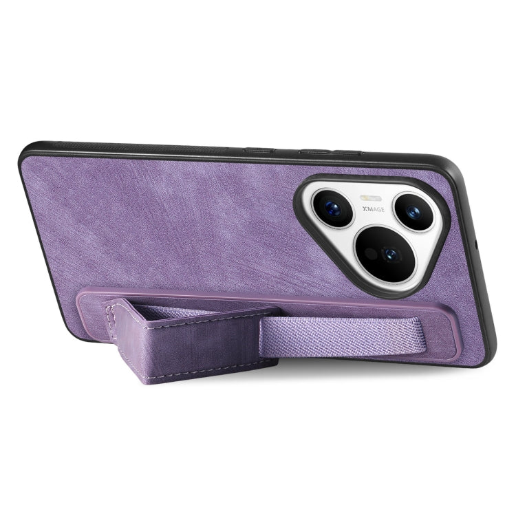 For Huawei Pura 70 Retro Wristband Holder Leather Back Phone Case(Purple)
