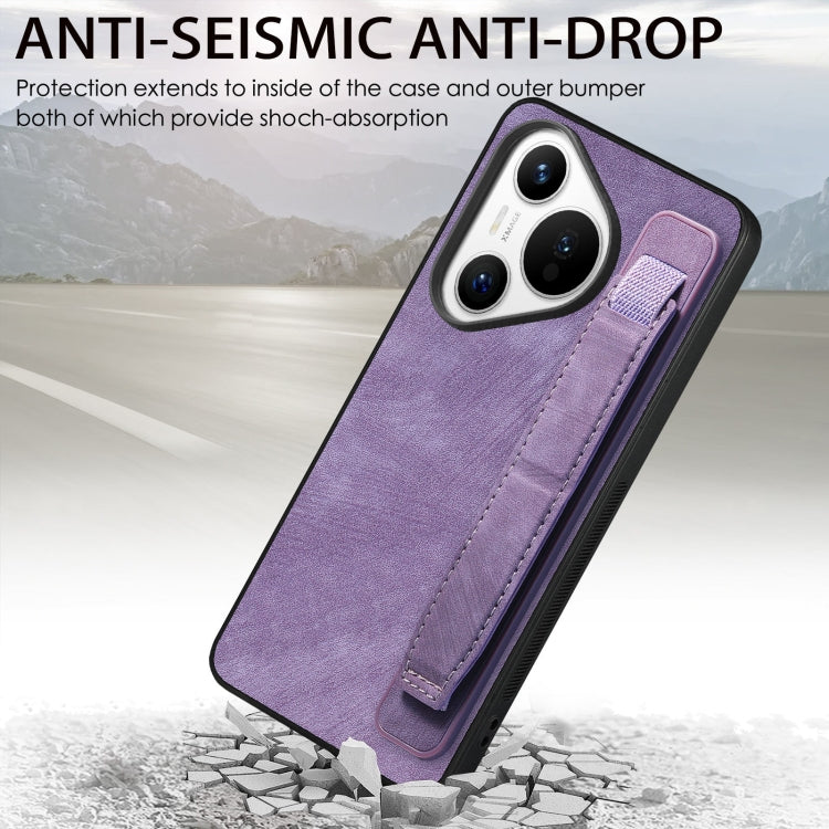 For Huawei Pura 70 Retro Wristband Holder Leather Back Phone Case(Purple)