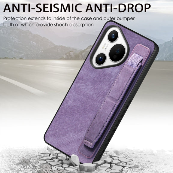 For Huawei Pura 70 Retro Wristband Holder Leather Back Phone Case(Purple)