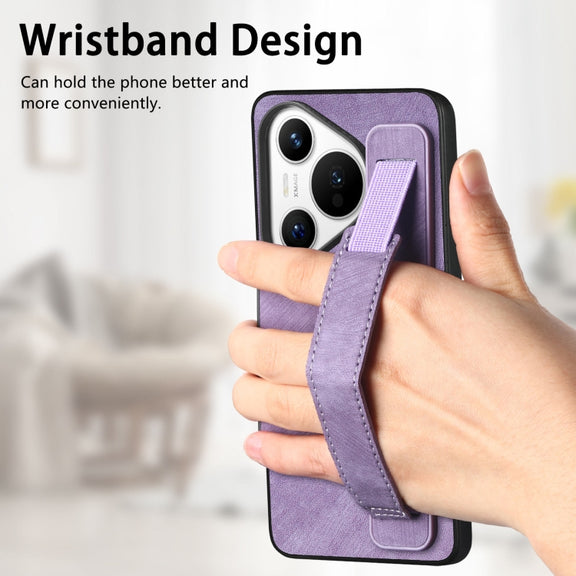 For Huawei Pura 70 Retro Wristband Holder Leather Back Phone Case(Purple)