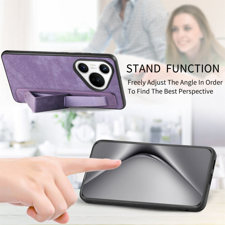 For Huawei Pura 70 Retro Wristband Holder Leather Back Phone Case(Purple)