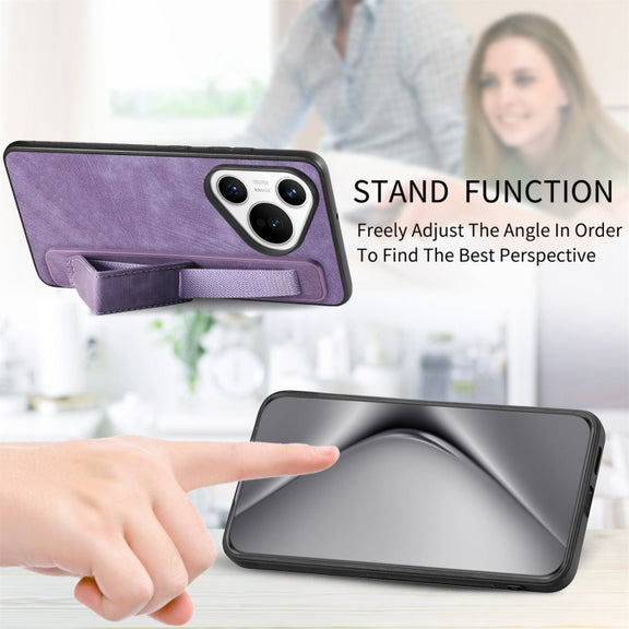 For Huawei Pura 70 Retro Wristband Holder Leather Back Phone Case(Purple)