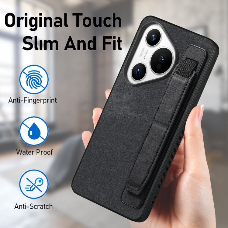 For Huawei Pura 70 Pro Retro Wristband Holder Leather Back Phone Case(Black)