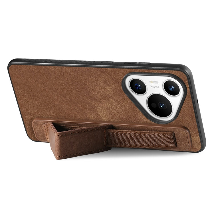 For Huawei Pura 70 Pro Retro Wristband Holder Leather Back Phone Case(Brown)