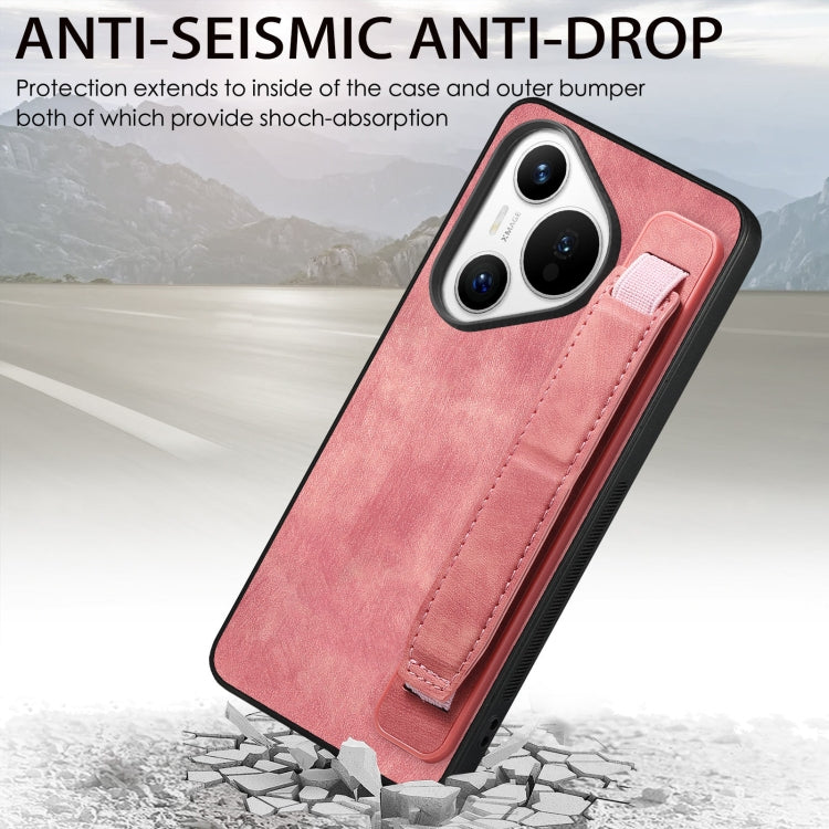 For Huawei Pura 70 Pro+ Retro Wristband Holder Leather Back Phone Case(Pink)