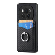 For Honor Magic6 Pro Carbon Fiber Card Wallet Ring Phone Case(Black)