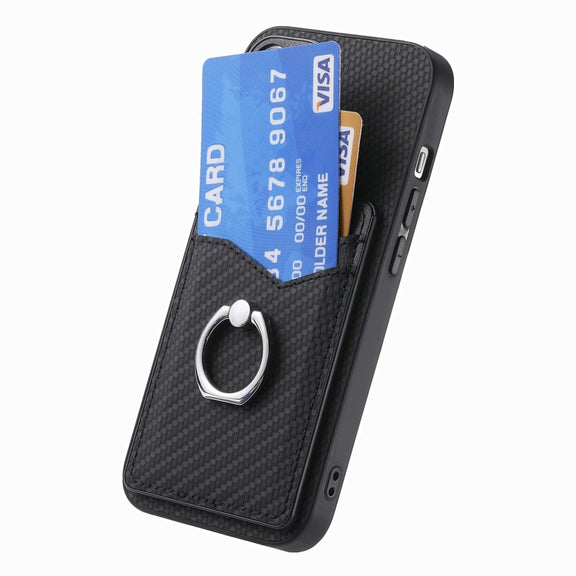 For Honor Magic6 Pro Carbon Fiber Card Wallet Ring Phone Case(Black)