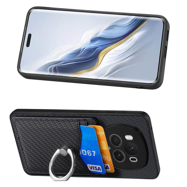 For Honor Magic6 Pro Carbon Fiber Card Wallet Ring Phone Case(Black)