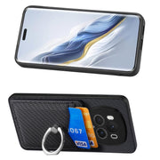 For Honor Magic6 Pro Carbon Fiber Card Wallet Ring Phone Case(Black)
