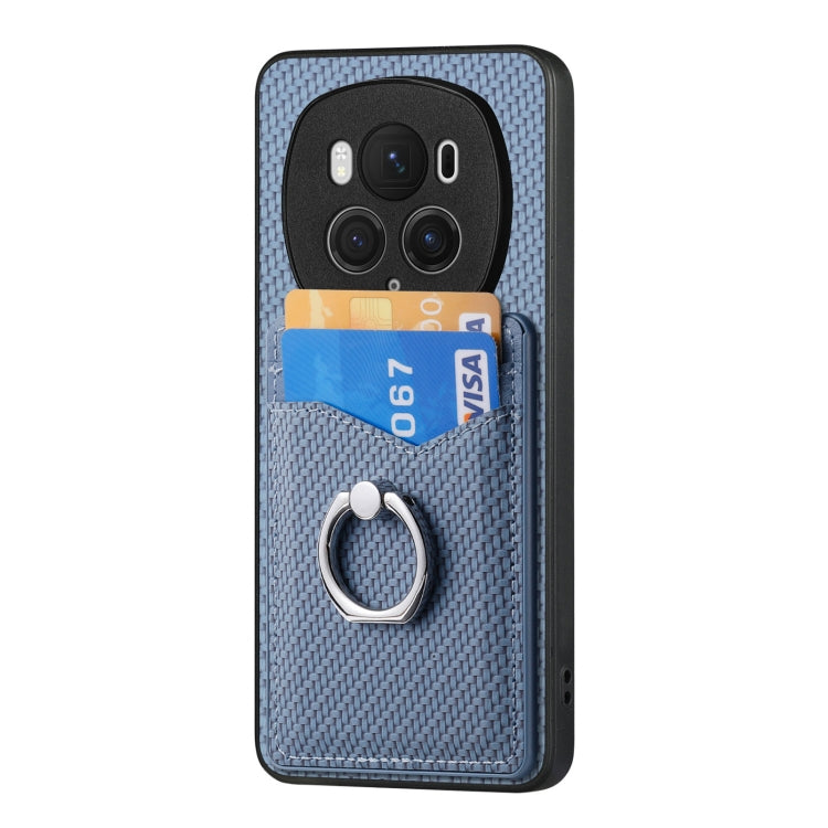 For Honor Magic6 Pro Carbon Fiber Card Wallet Ring Phone Case(Blue)