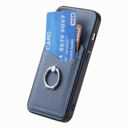 For Honor Magic6 Pro Carbon Fiber Card Wallet Ring Phone Case(Blue)