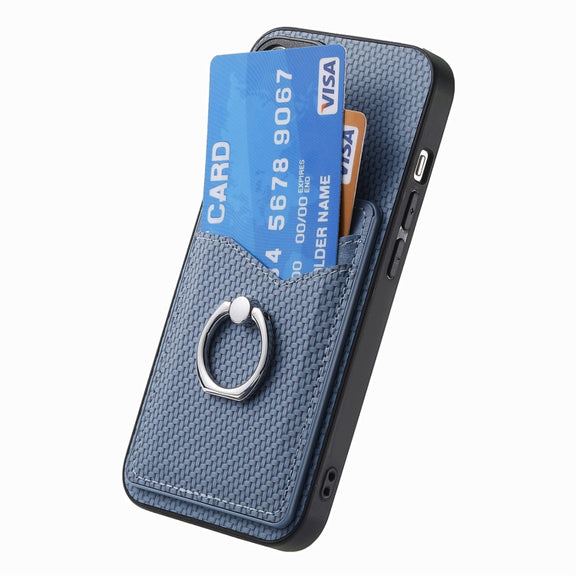 For Honor Magic6 Pro Carbon Fiber Card Wallet Ring Phone Case(Blue)