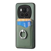 For Honor Magic6 Pro Carbon Fiber Card Wallet Ring Phone Case(Green)