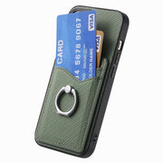 For Honor Magic6 Pro Carbon Fiber Card Wallet Ring Phone Case(Green)