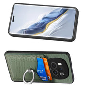 For Honor Magic6 Pro Carbon Fiber Card Wallet Ring Phone Case(Green)