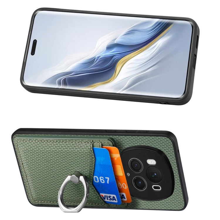 For Honor Magic6 Pro Carbon Fiber Card Wallet Ring Phone Case(Green)