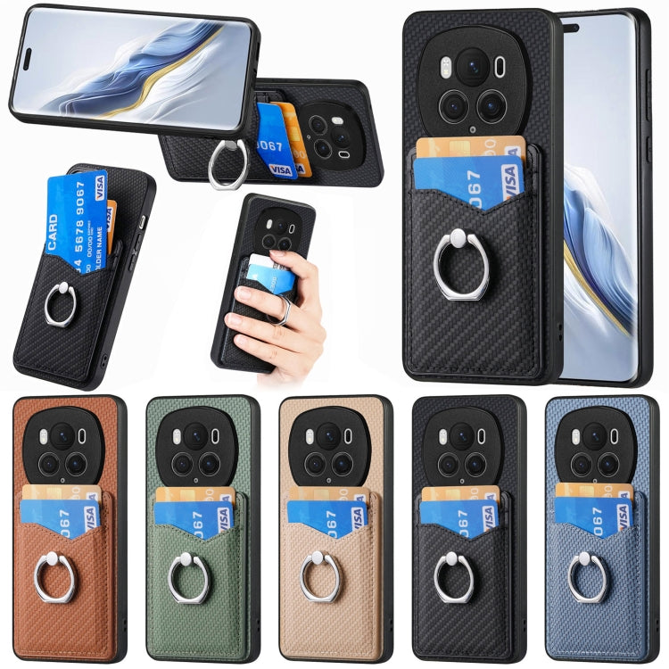 For Honor Magic6 Pro Carbon Fiber Card Wallet Ring Phone Case(Black)