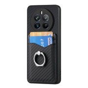 For Realme 12 Pro+ Carbon fiber Card Wallet Ring Phone Case(Black)