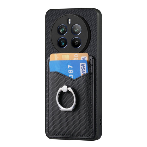 For Realme 12 Pro+ Carbon fiber Card Wallet Ring Phone Case(Black)