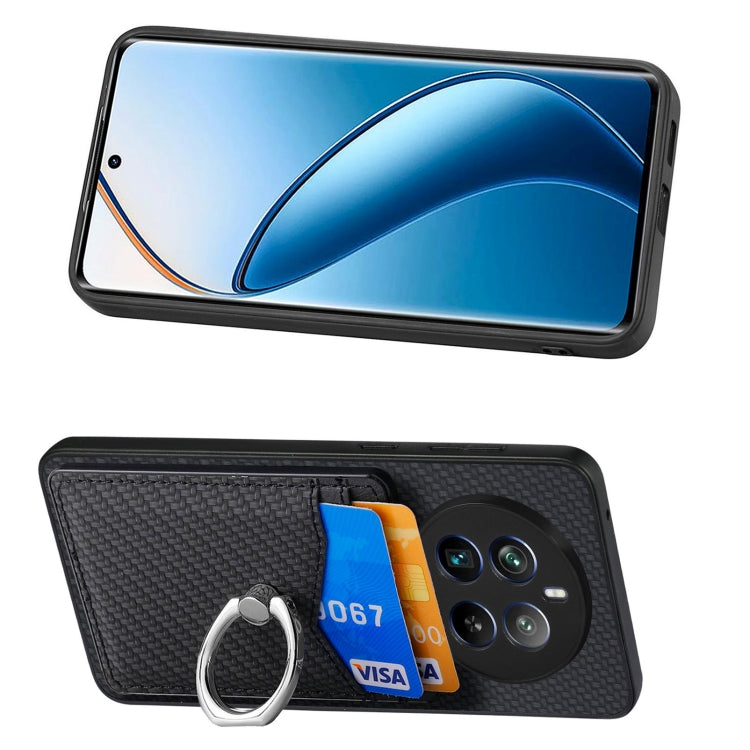 For Realme 12 Pro+ Carbon fiber Card Wallet Ring Phone Case(Black)