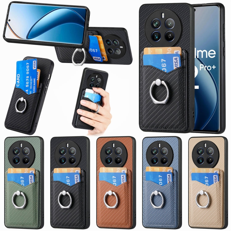 For Realme 12 Pro+ Carbon fiber Card Wallet Ring Phone Case(Black)