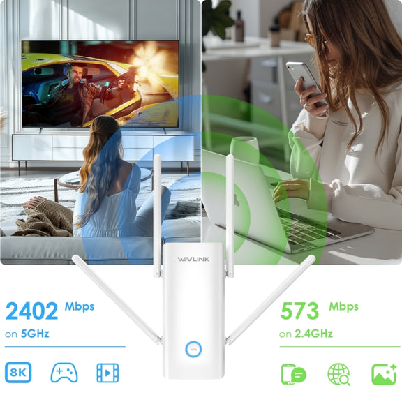 Wavlink WN583AX3 AX3000 Dual Band WiFi Repeater/AP/Router/Mesh Mode WiFi Extender, Plug:UK Plug