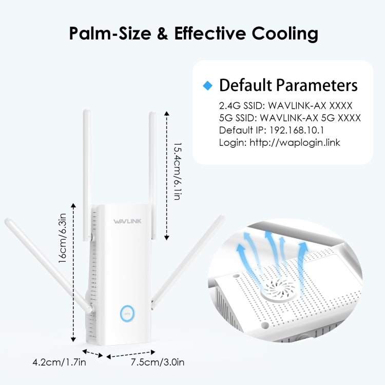 Wavlink WN583AX3 AX3000 Dual Band WiFi Repeater/AP/Router/Mesh Mode WiFi Extender, Plug:US Plug