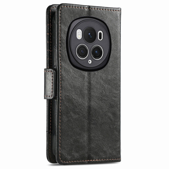 For Honor Magic6 Pro CaseNeo Splicing Dual Magnetic Buckle Leather Phone Case(Black)