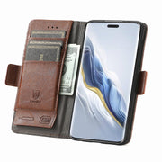 For Honor Magic6 Pro CaseNeo Splicing Dual Magnetic Buckle Leather Phone Case(Brown)