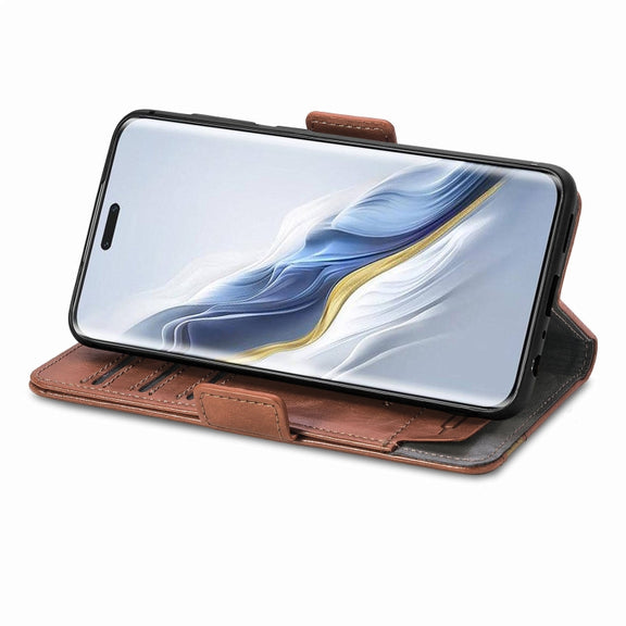 For Honor Magic6 Pro CaseNeo Splicing Dual Magnetic Buckle Leather Phone Case(Brown)
