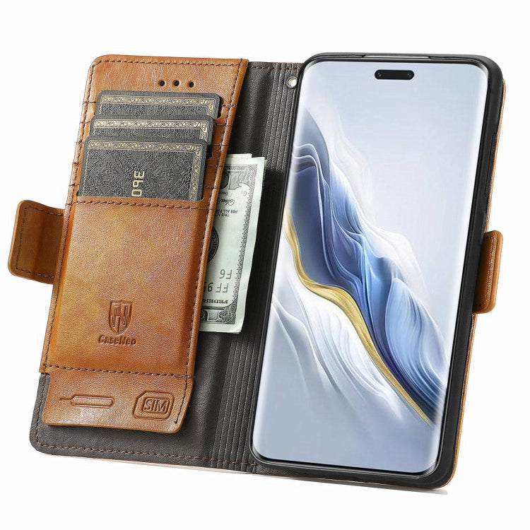 For Honor Magic6 Pro CaseNeo Splicing Dual Magnetic Buckle Leather Phone Case(Khaki)