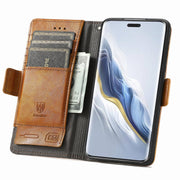 For Honor Magic6 Pro CaseNeo Splicing Dual Magnetic Buckle Leather Phone Case(Khaki)