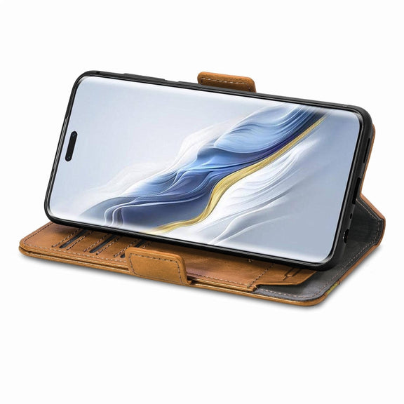 For Honor Magic6 Pro CaseNeo Splicing Dual Magnetic Buckle Leather Phone Case(Khaki)
